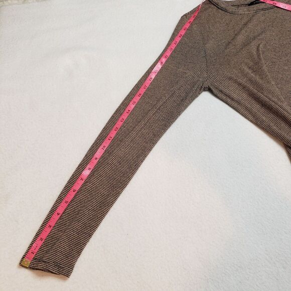 Banana Republic Top Womens Medium Brown Striped Long Sleeve Curved Hem Neutral - Picture 6 of 16